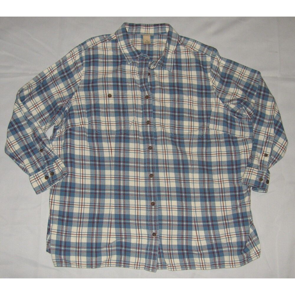 DULUTH Blue Plaid Plus Sz 3X Button Up Long Sleeve Thick Cotton Vented Shirt